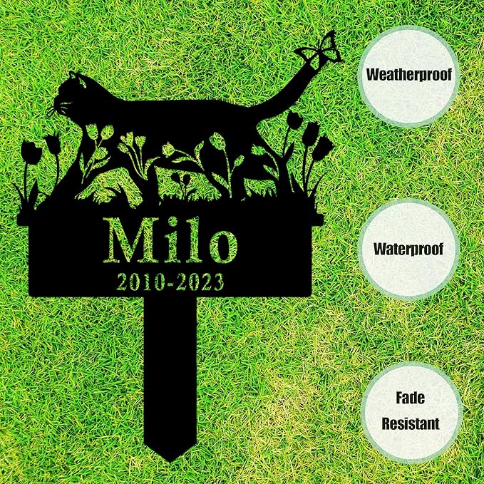 Custom Cat Memorial Stake, Personalized Cat Grave Marker Outdoor, Cat Memorial Garden Stake, Custom Flowers Cat Memorial Plaque, Cat Tombstone Marker Customized Cat Memorial Gift