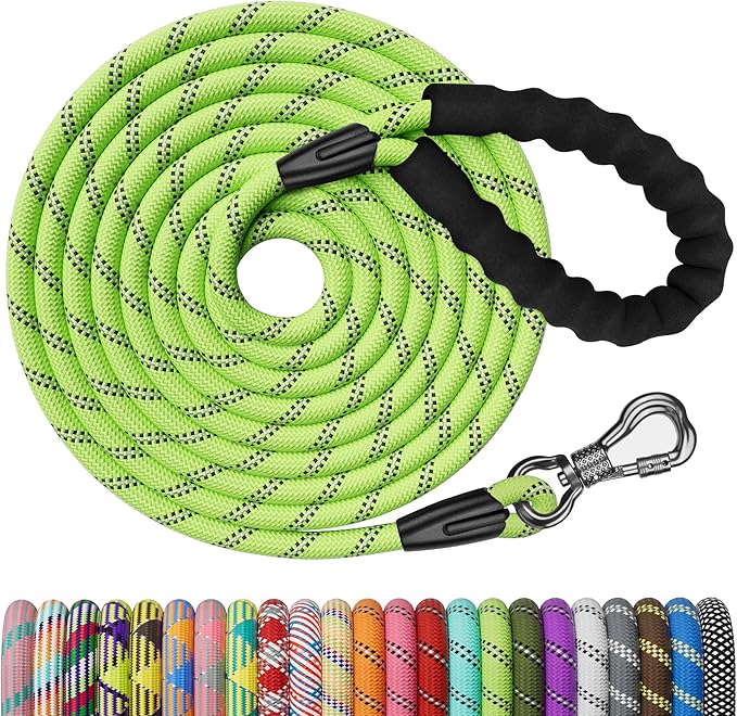 NTR Heavy Duty Large Dog Leash, Reflective Leash with Swivel Lockable Hook and Comfortable Padded Handle, Puppy for Walking, Hunting, Camping, Backyard Small Medium Dogs, Green, 30ft*1/2''