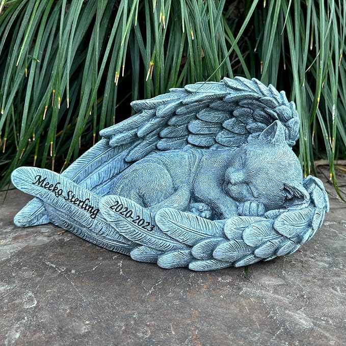 Personalized Garden Cat Memorial Stone - Peaceful Sleeping Kitten Angel Statue for Garden, Remembrance, cat memorial for graver and Loss - Pet Sympathy Gift，Cat Outdoor Memorial Gifts Gifts for Kitty
