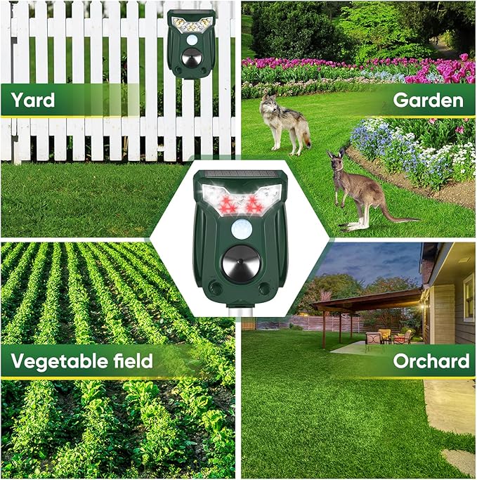 2 Pack Cat Repellent Outdoor Solar Ultrasonic Animal Repeller- Motion Activated Pest Deterrent Device for Cats, Dogs, Raccoons, Deer, Skunks,Rodents, Waterproof Scare Away Raccoon Deterrent Stakes