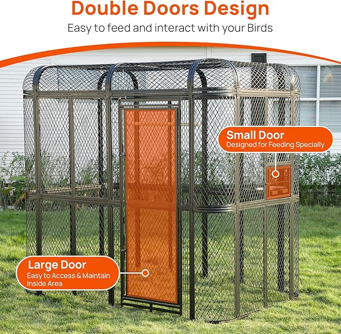 77-Inch Large Walk-in Birdcage Heavy Duty Outdoor Aviary – Rustproof Carbon Steel Flight Cage for Macaw, Budgie, Conure, Lovebird, Parakeet, Cockatiel (Black, 77 inch)