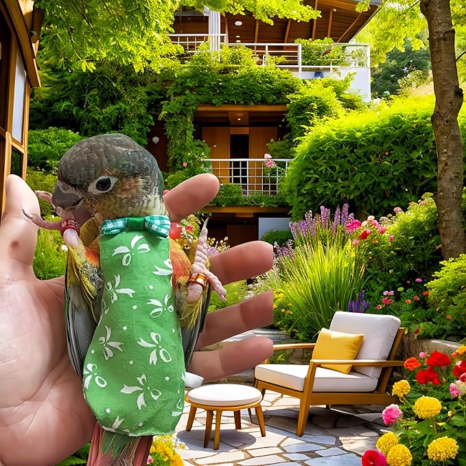 2Pcs Bird Diapers Bird Harness Flight Suits Diapers with 2Pcs 80 Inch Flying Leash Parrot Nappy Pigeon Pants Urine Wet Suit for Cockatiel Conure Macaw Budgies Parakeet-Bowknot&Lemon