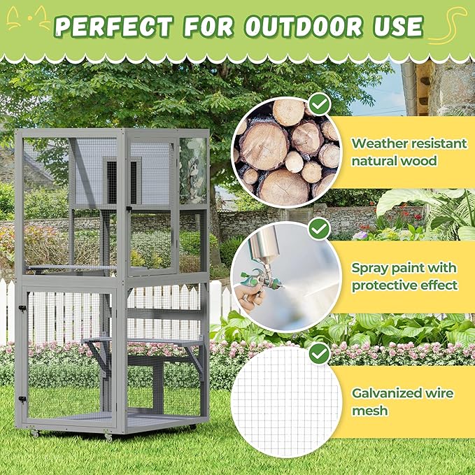 COZIWOW Outdoor Wooden Cat Catio – Weatherproof, Easy Assembly, for Backyard/Patio/Balcony, for Indoor & Outdoor Cats