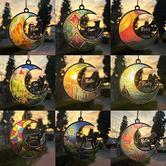 GIFTBYGIFTY Dog Memorial Suncatcher, Personalized w/Name and Dog Breeds, Pet Loss Suncatcher, Gifts for Dog Lovers, Dog Memorial Ornament Loss of Pet Sympathy Gift, in Loving Memory for Loss Dog