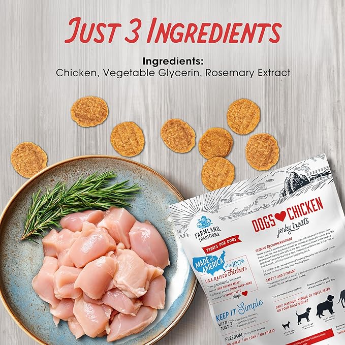 Farmland Traditions Dogs Love Chicken Jerky Dog Treats with Only 3 Ingredients and No Fillers, 1 Pound (Pack of 1)