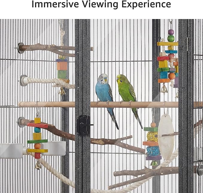 beeNbkks 65" Bird Cage with Storage Cabinet & Clear View Front Doors, Rolling Metal Parakeet House with Stand, Large Parrot Aviary for Cockatiels Conures Budgies, 0.5" Bar Spacing, Deep Grey