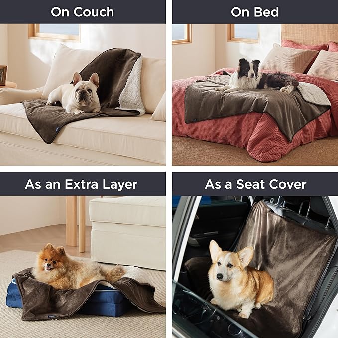 Bedsure Waterproof Blanket for Bed - Sherpa Fleece Waterproof Dog Blankets for Large Dogs, Pet Blankets for Bed/Couch/Dog Crate, Soft Plush Reversible Furniture Protector, King Size, 108"x86", Brown