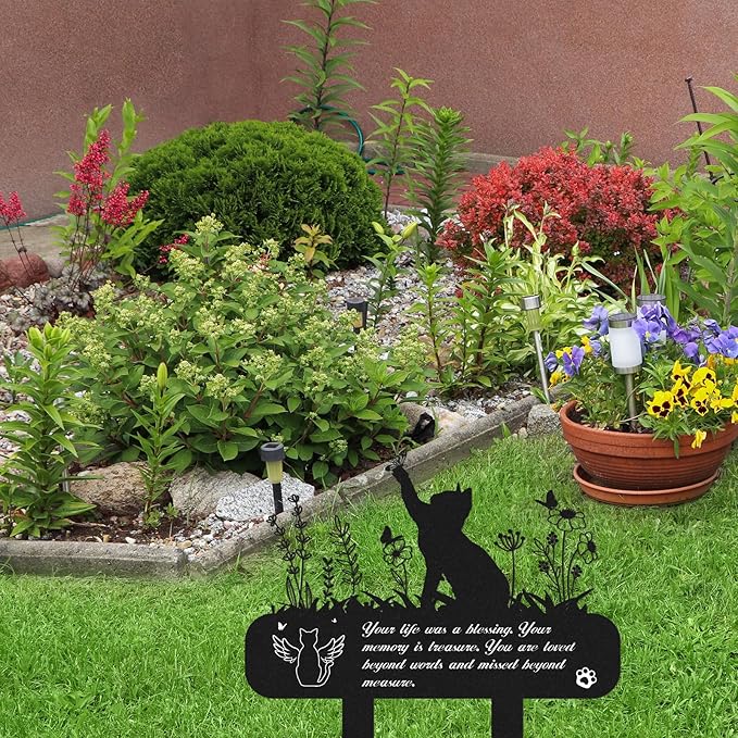 Pet Grave Markers - Metal Cat Memorial Plaque, Waterproof Cemetery Stakes, Pet Headstone (13.4 x 12 in)