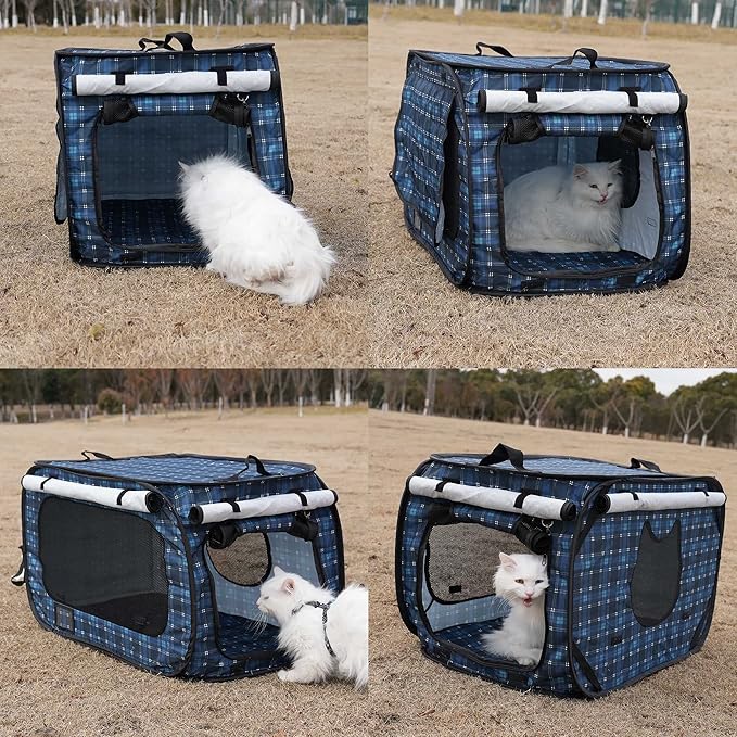 Pop up Large Cat Carrier, 30'' L Kennel Soft Crates with Portable Mini Cat Carrier,Travel Littler Box, Mattress,Food Bowl,4 Stakes and Carry Bag