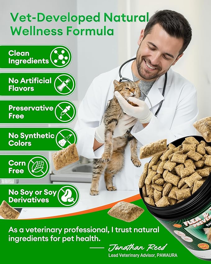 Flea and Tick Prevention for Cats – 500 Crunchy & Creamy Chews, Cat Flea Chewables with Skin & Coat Support – Oral Supplement for All Breeds & Ages
