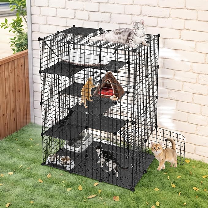 ZENY 4-Tier Cat Cage Indoor Cat Enclosures DIY Cat Playpen Detachable Metal Wire Kennels with Extra Large Hammock for Cats, Ferret, Chinchilla, Rabbit or Small Animals