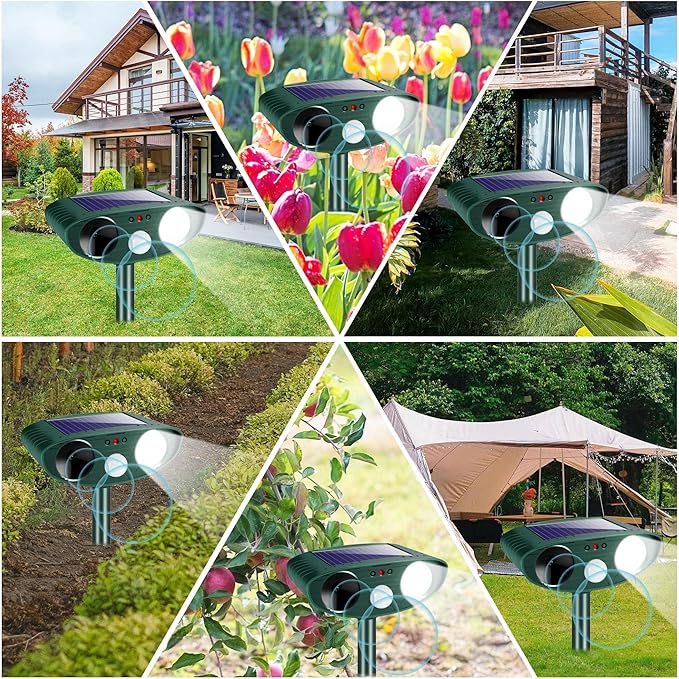 Upgraded Solar Animal Repellent Ultrasonic Animal Repeller Outdoor Deer Repellent Devices Waterproof with Motion Detection Cat Deterrent Dog Rabbit Raccoon Squirrel Skunk Repellent for Yard Garden