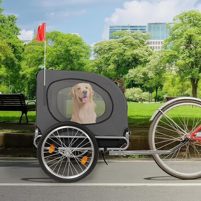 【Upgraded】 Dog Bike Trailer for Medium Large Dogs - Convertible to Jogging Stroller, 88Lbs Capacity, Waterproof & Ventilated Design with Safety Flag, Universal Hitch for 20-29" Bikes