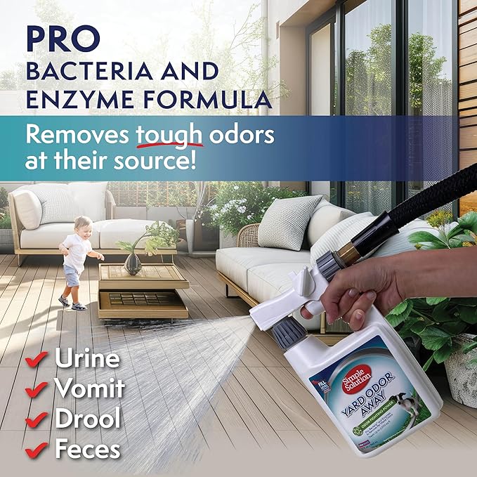 Simple Solution Yard Odor Eliminator Spray, Outdoor Pet Odor Remover, Lawn Deodorizer, Dog Urine Neutralizer, Enzyme Cleaner for Artificial Grass, Kennels, Patios, Decks, and Backyard Surfaces, 32oz