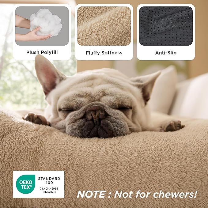Bedsure Washable Dog Crate Bed Large Sized Dog, Comfort Fluffy Plush Pet Pillow Bed Kennel Pad with Non-Slip Bottom, Machine Washable Pet Sleeping Mat, 35"x23", Brown