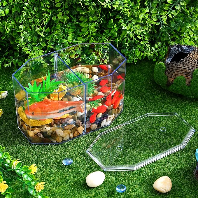 ERINGOGO Octagonal Acrylic Fish Breeding Tank Divider Box, High Transparency Dual-Compartment Isolation Hatchery for Betta and Small Tropical Fish, Aquarium Supply for Desktop Micro