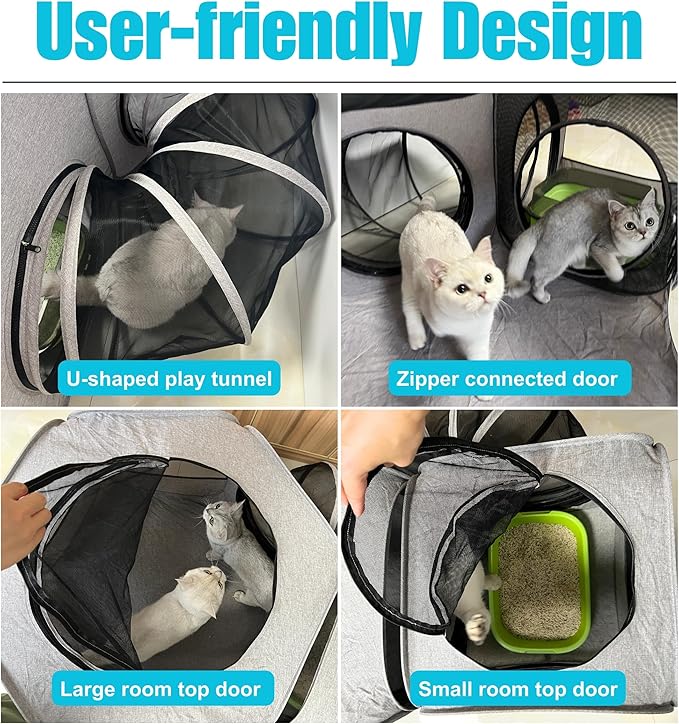 Portable Dog Playpen 2-Room with Tunnel, 3-in-1 Large Cat Crate Play Enclosure with Separate Areas, Foldable Pet Playpen for Puppy Kitten and Small Animals Indoor Outdoor
