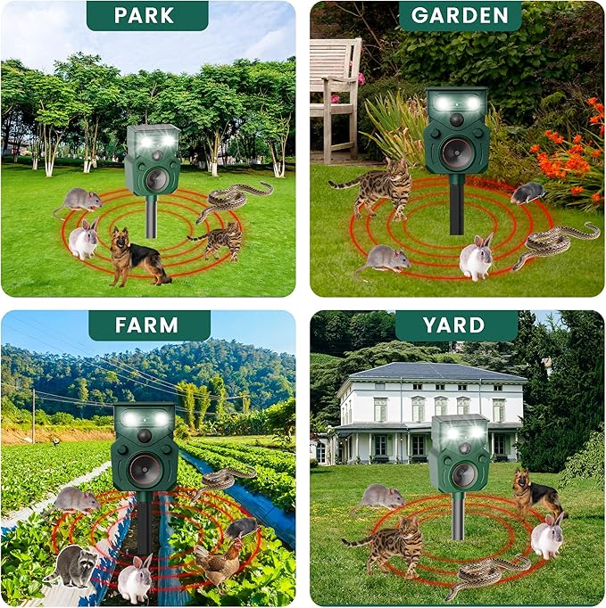 2026 New Solar Ultrasonic Animal Repellent for Yard IP65, Animal Repeller, Ultrasonic Cat Repellent Outdoor Motion Sensor, Motion Sensor & Flashing Light, Repel Dogs, Deer Repellent, Raccoon (2 Pack)
