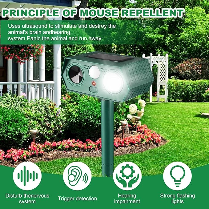 2025 Solar Animal Repellent,Upgraded Ultrasonic Cat Repellent Outdoor,Waterproof Deer Deterrent for Bird Dog Skunk,Squirrels Deterrent with Motion Detection Flash Lights for Outdoor Farm (2 Pack)