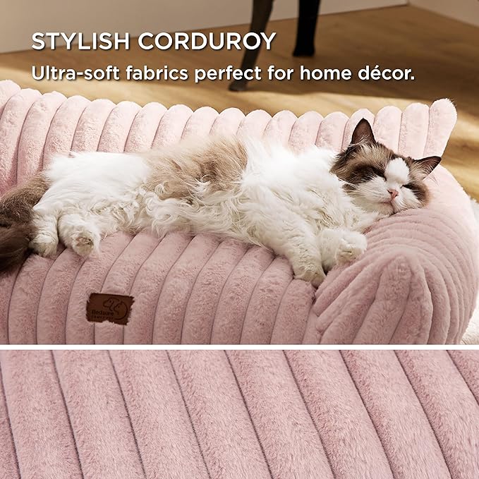 Bedsure ComfyFleece™ Cute Cat Couch for Pets - As Seen on TV on Good Day New York, Fuzzy Cats beds for Indoor Cats with Removable Washable Cover, Supportive Pet Sofa, 24inch, Blush Pink