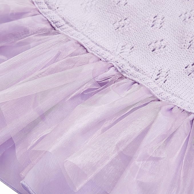 Blueberry Pet My Cutie Princess Ruffle Collar Dog Sweater Dress with Layered Tulle, Light Lavender, Back Length 12", Fall Winter Clothes for Girl Dogs