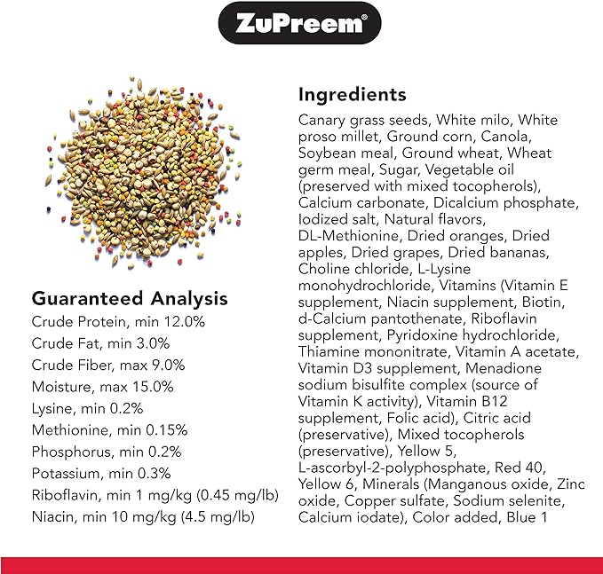 ZuPreem Sensible Seed Bird Food for Small Birds, 2 lb - Premium Blend of Seeds and FruitBlend Pellets for Parakeets, Budgies, Parrotlets, Canaries, Finches | Pack of 2