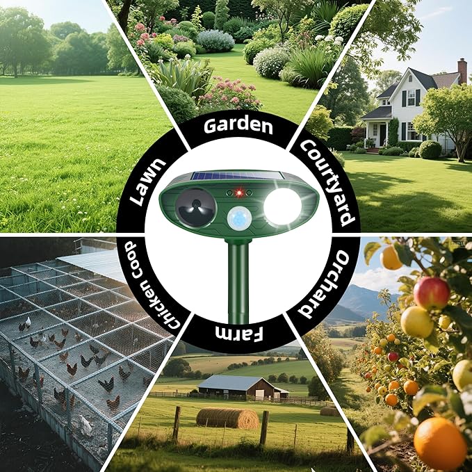 2026 Upgraded Cat Repellent Outdoor Ultrasonic with Strobe Light, Deer Squirrel Skunk Repellent for Yard,Motion Activated Animal Deterrent Devices- Keep Dogs Raccoons Rabbits Away from Garden Farm