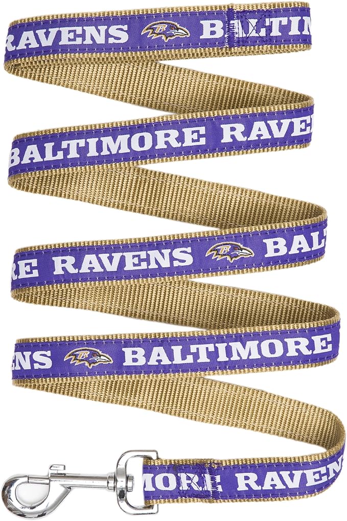 Pets First NFL Licensed Baltimore Ravens Pet Leash, Size Medium – Durable Satin Dog & Cat Walking Strap and Pet Tether with Embroidered Team Name & Logo