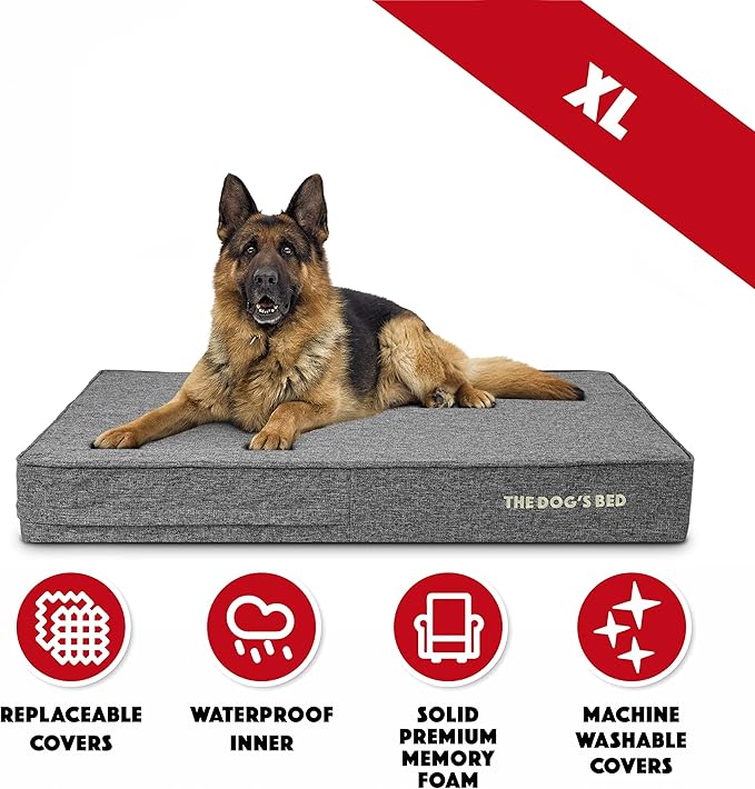 The Dog’s Bed Orthopedic Memory Foam Dog Bed Mattress, Linen Fabric, Grey Linen, XL, 6-Inch
