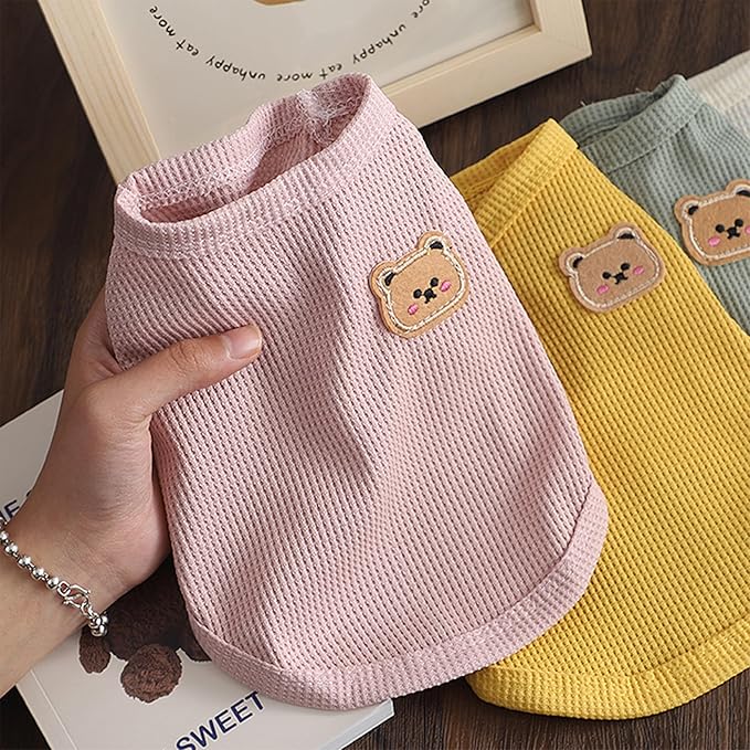 Waffle Knit Cat & Dog T Shirt for Small Dogs, Stretchable Puppy Shirt for Sphynx Cats & Small Breeds, Pet Clothes | Breathable Summer/Winter Apparel for Newborn(3PCS Small)