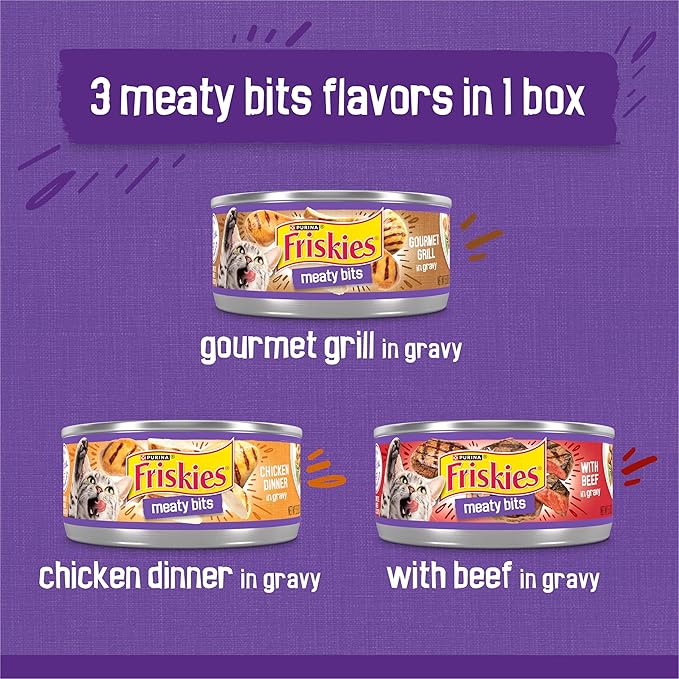 Friskies Purina Gravy Wet Cat Food Variety Pack, Meaty Bits - 5.5 oz. Cans (Pack of 48)