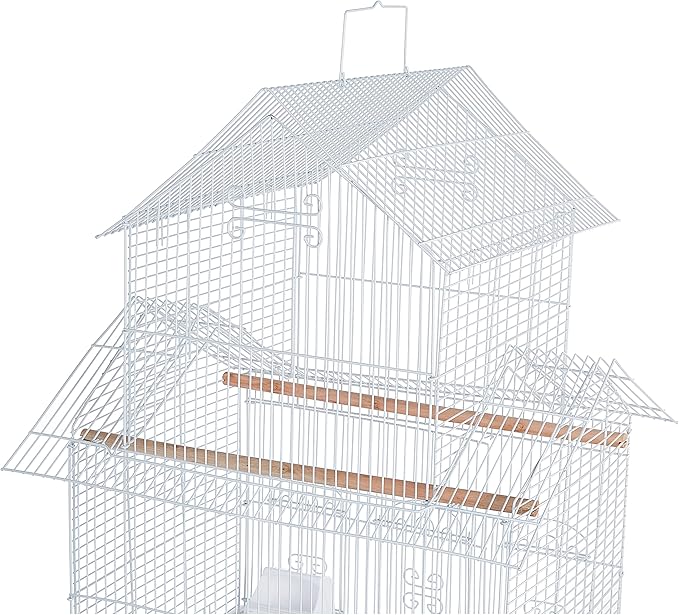 YML 5844 3/8" Bar Spacing Pagoda Bird Cage with Stand, 18" x 14"/Small, White