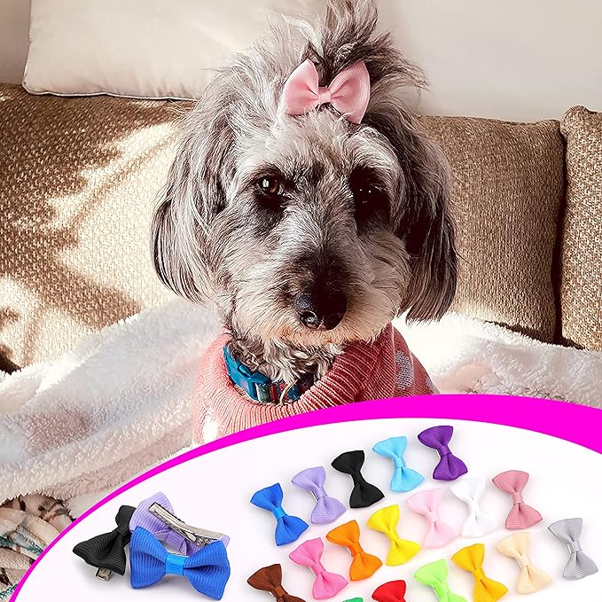40PCS Christmas Dog Bows Cute Puppy Dog Small Bowknot Hair Bows with Clips Bands Small Hairs Bowknot Pet Hair Accessories Pet Grooming Accessories for Party Christmas Birthday