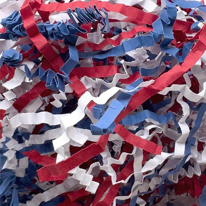 1655 USA Crinkle Paper Foraging Fill - 4oz Red White and Blue Shredded Crinkle Paper Filler - Bird Nesting - Safe Shreddable Enrichment for Parakeets, Cockatiels, Conures, African Greys & Macaws
