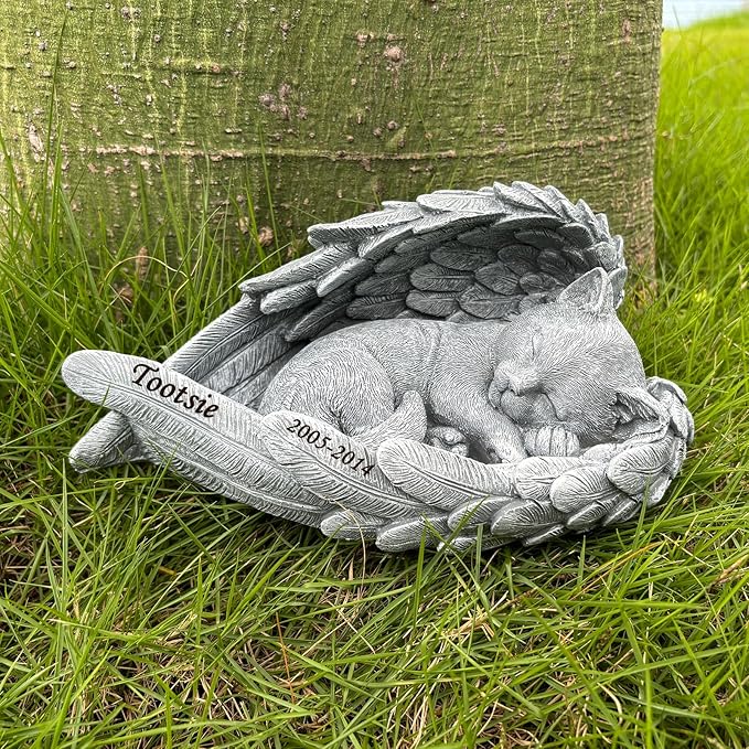 Personalized Garden Cat Memorial Stone - Peaceful Sleeping Kitten Angel Statue for Garden, Remembrance, cat memorial for graver and Loss - Pet Sympathy Gift，Cat Outdoor Memorial Gifts Gifts for Kitty