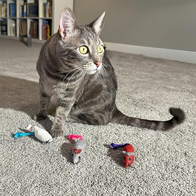 SPOT Burlap Mice Cat Toys, Interactive & Durable Catnip Toys for Indoor Cats & Kittens, Perfect for Hunting & Play, 3-Inch, Assorted Colors, 3 Pieces