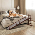 Onelike Wooden Dog Ramp for Bed with Removable Side Rail and Non-Slip Carpet, Stable Pet Ramp Stair for Couch Sofa for Small & Large & Senior Dogs, 74" Long Ramp Brown