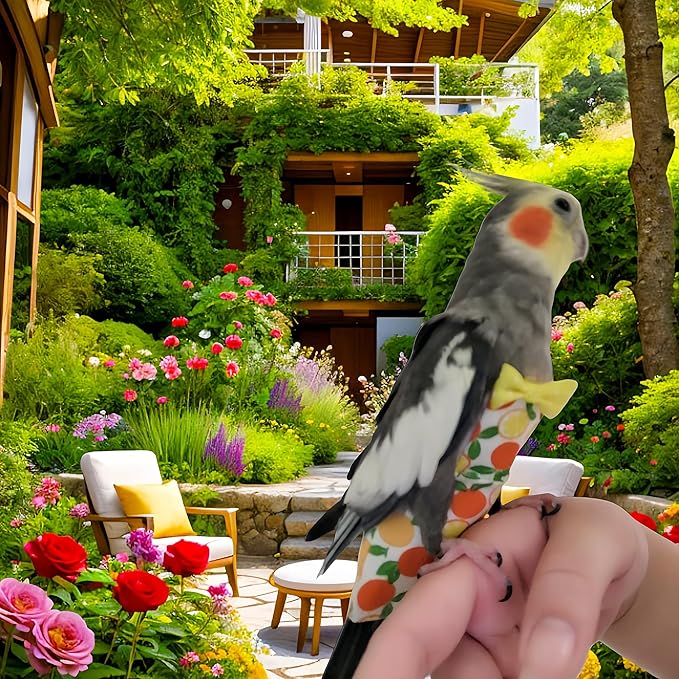 2 Pcs Bird Diapers Bird Harness Flight Suits Diapers with 80in Flying Leash Reusable Parrot Nappy with Waterproof Inner Layer for Cockatiel Budgie Conure Parakeet Lovebird-Watermelon&Orange