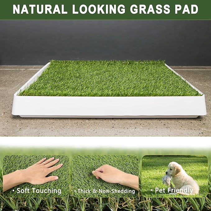 Dog Grass Pad with Tray 18.5x23in, Dog Litter Box for Puppy Potty Training, Indoor Pet Toilet Washable Artificial Grass Pad Holder for Balcony