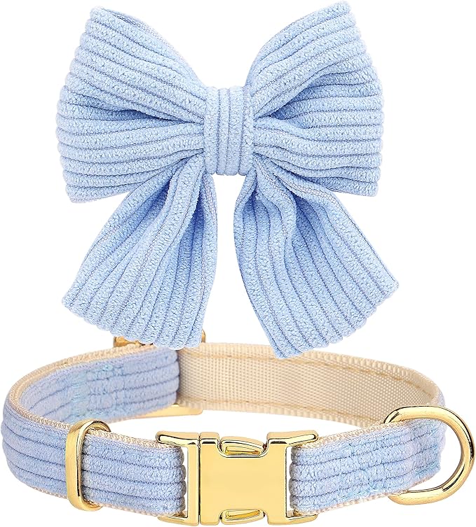 Didog Cute Small Dog Harness Collar and Leash Set with Bowtie, Breathable Soft Mesh Padded Puppy Harness, Dog Harness for Small Dogs Daily Walks Parties, Holiday Gatherings & Gifts, Blue, M
