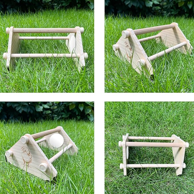 Pine Chicken Perch with Mirror and Metal Corners, Strong Solid Mini Small Chick Jungle Gym Roosting Bar, Chicken Toys for Coop and Brooder, Training Perch Toys for Large Bird, Parrot, Macaw, Hens