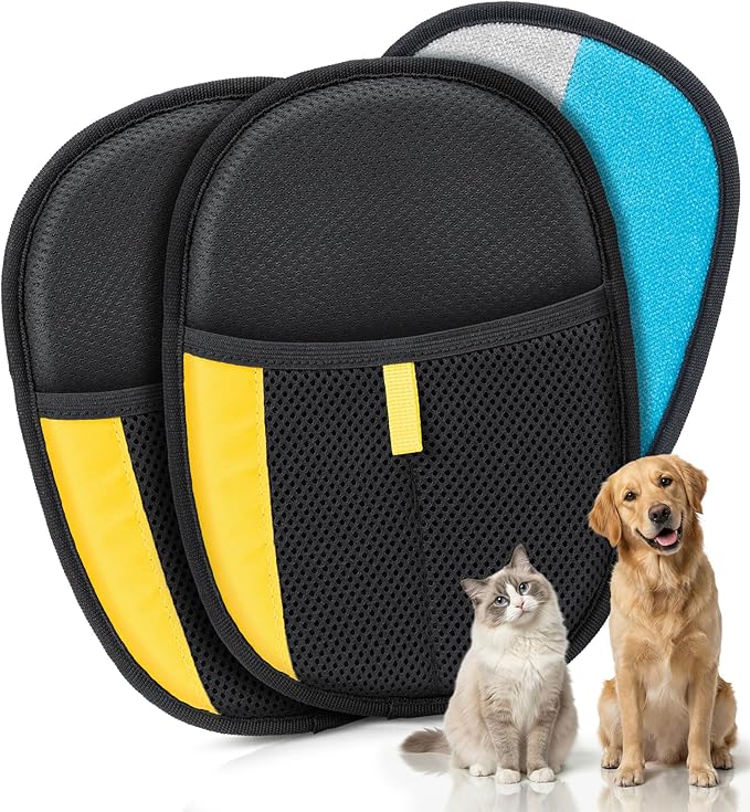 Pet Hair Removal Glove for Dogs & Cats - Upgraded Reusable Electrostatic Pet Hair Glove, Pet Hair Remover Tool for Laundry, Couch, Carpet & Car Seat, Gentle Grooming Mitt (2PCS-BlackBlue)