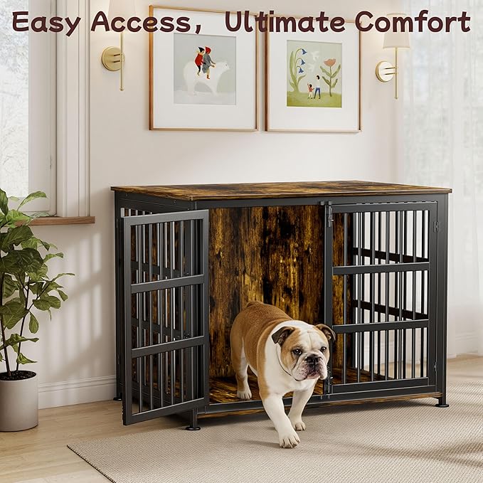 41'' Dog Crate Furniture Large Breed Dog Crate Dog Kennels for Inside Wooden Dog Crates End Table Heavy Duty Indoor Combination Cage for Medium to Large Dogs Walnut