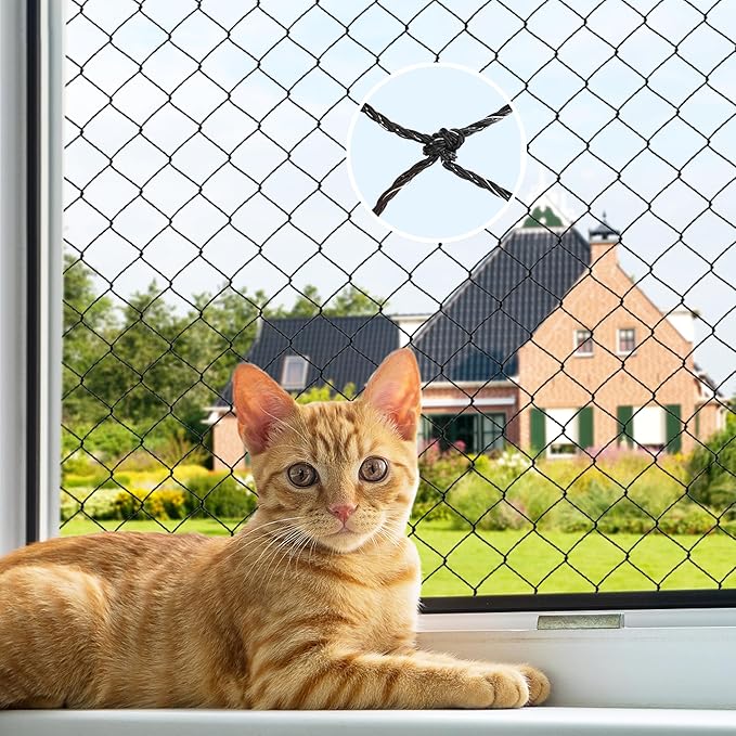 Cat Netting,Balcony Netting for Pets,Steel Wire Reinforced Balcony Screen for Pets, Anti-Fall Cat Net for Balcony and Windows,Stair, Patio（Black,10 * 20ft）