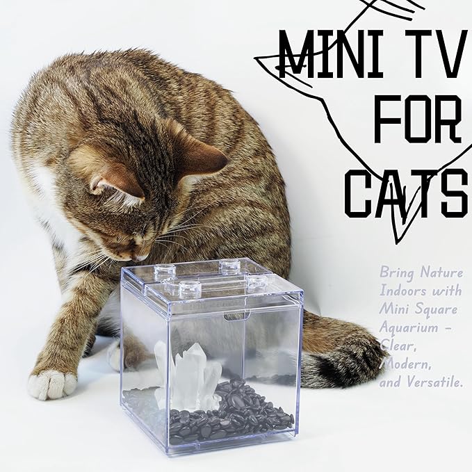 Mini Betta Fish Tank, Stackable Small Fish Bowl for Desktop Decoration, 0.2 Gallon 360° Rotatable Tiny Aquarium Kit with Gravels & Resin Crystal Cluster for Sea Monkey, Shrimp