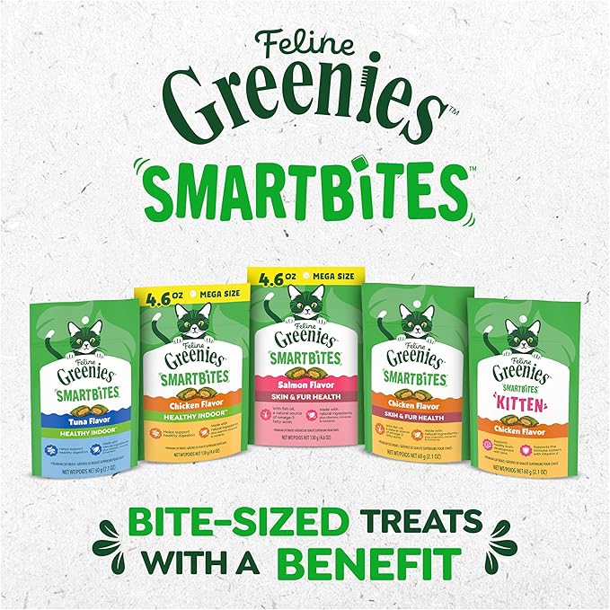 Greenies Feline Smartbites Healthy Kitten Treats for Indoor Kittens, Crunchy and Soft Natural Cat Treats, Chicken Flavor, 16 oz. Tub