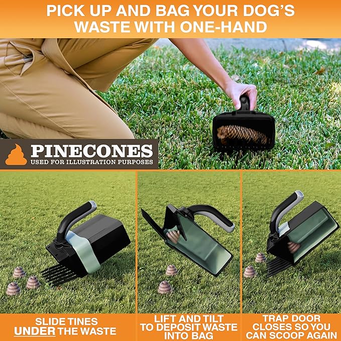 Neater Pet Brands Lift N’ Bag 2.0 Dog Pooper Scooper with Bag Attachment for Small to Large Dogs, New & Improved Design, 15 Refill Bags, Heavy Duty Dog Poop Scooper for Yard & Walks, One-Hand Use