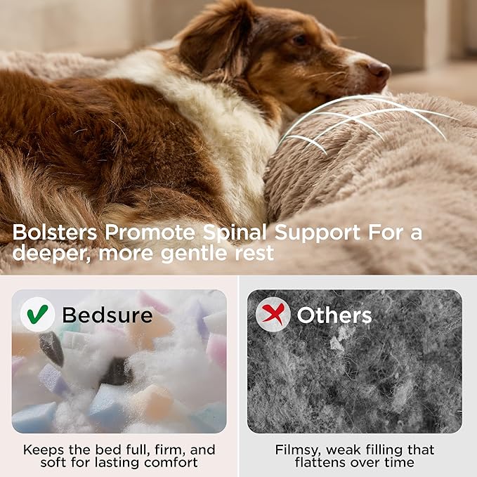 Bedsure Calming Dog Beds Large Sized Dog - 36in Donut Washable Large Pet Bed,Anti-Slip ＆Removable Cover,420GSM Round Anti-Anxiety Fluffy Plush Faux Fur Bed, Fits up to 80 lbs Pets,Plus Version