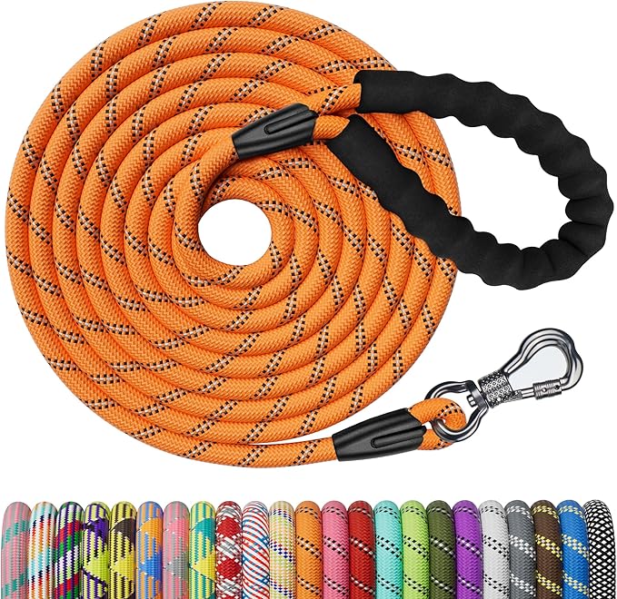 NTR Long Dog Leash, 20FT Check Cord with Swivel Lockable Hook and Comfortable Padded Handle for Reflective Dog Leash for Small Medium and Large Dogs Walking Training Hiking Camping Playing