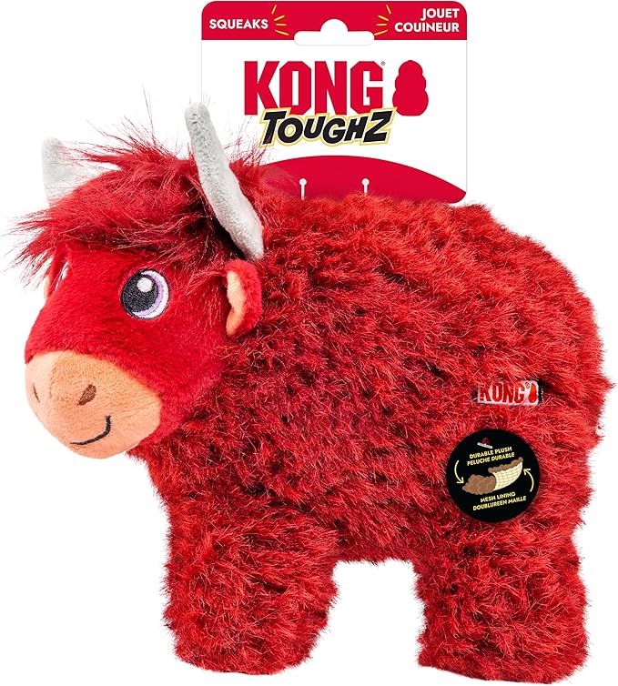 KONG Toughz Durable Plush Dog Toy - Long-Lasting Soft Chew Toy for Aggressive Chewers, Safe & Interactive for Dogs (Highland Cow)